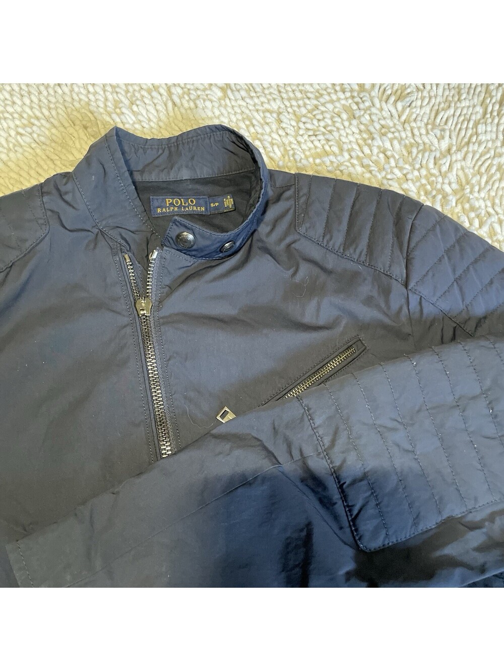 Polo Ralph Lauren Cafe Racer Moto Jacket Indigo Womens S Zip Pockets *READ*